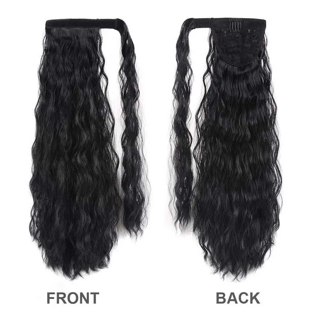 55CM long corn wavy ponytail with hair wrapped around the hair clip Ombre black hair extension ponytail W240817