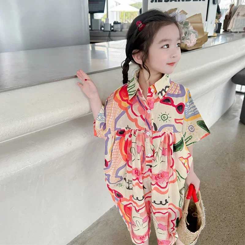 Cotton summer childrens jumpsuit for young children suitable for girls floral patterned childrens clothing W240806