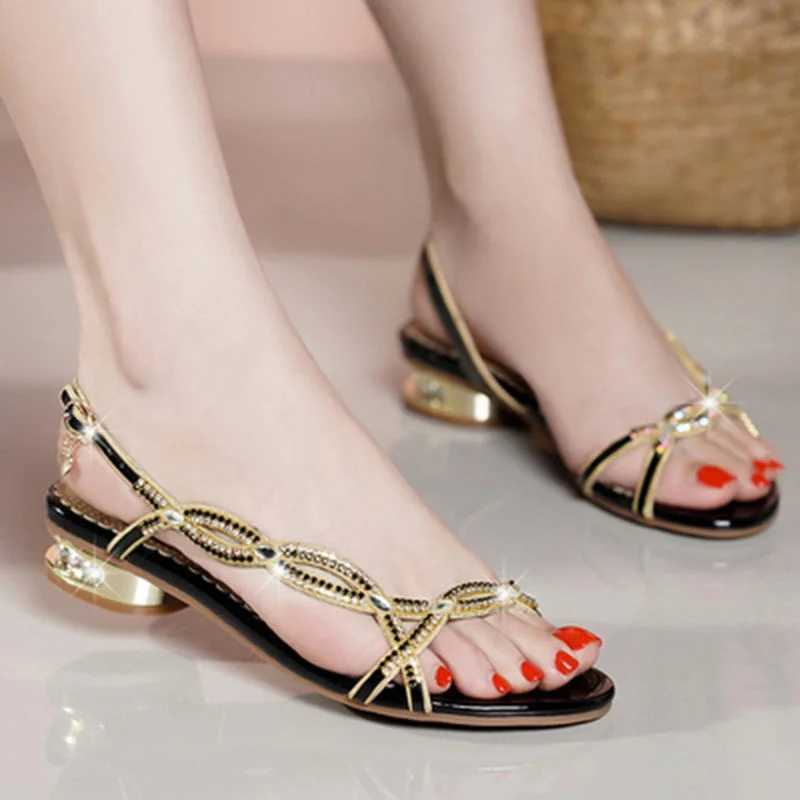 Temperament Elegant Rhinestone Sandals Summer Low Heel Shoe New Open Shoes Rhinestone Gift Fashion Flat Women Sandal CL240806