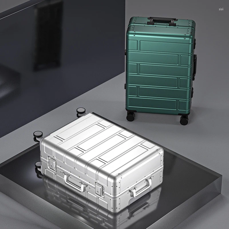 Suitcases Top Quality Aluminum Travel Lage Business Trolley Suitcase Bag Spinner Boarding Carry On Rolg 20/24/28 Inch 4