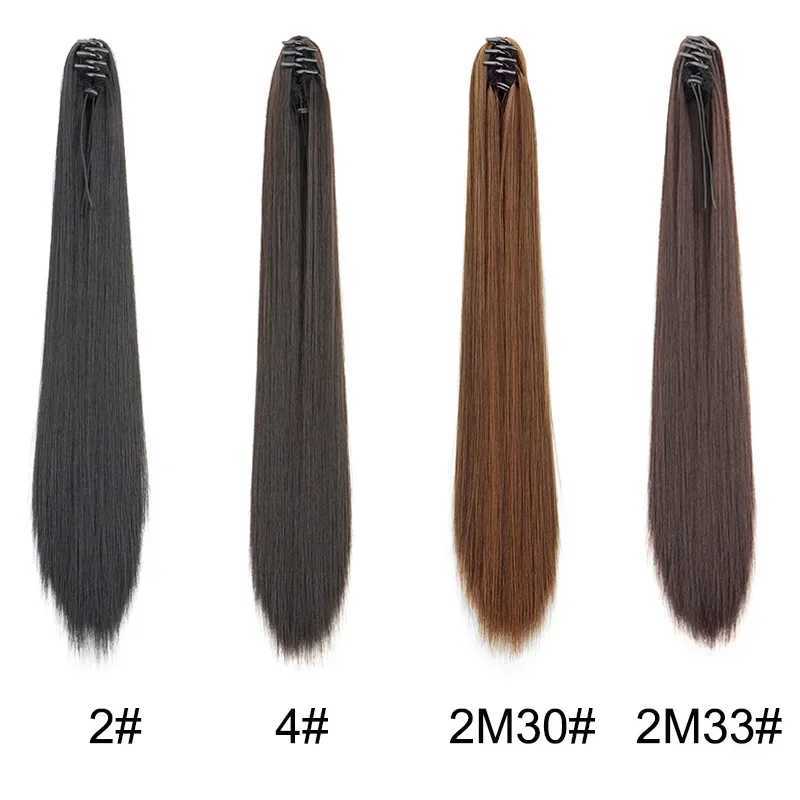 Wigsin synthetic long straight ponytail claw clip hair extension smooth black brown female wig W240817