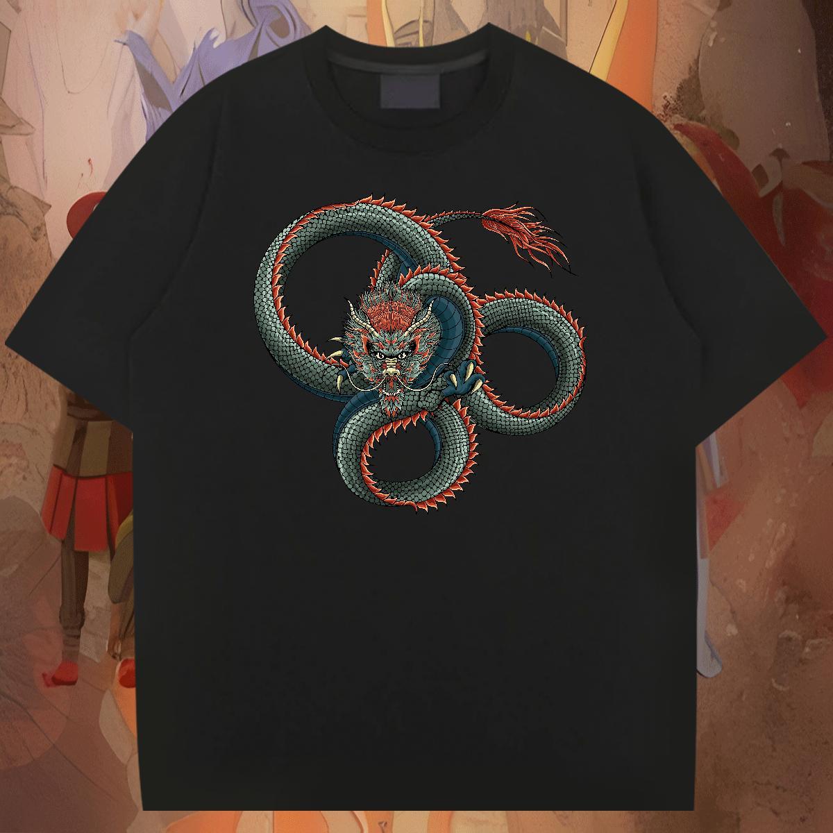 Cool Design Mens Tshirts Anime Printing Street 230g Pure Cotton Graphic Short Sleeve O-Neck dragon Men T Shirts Fashion Casual Tops