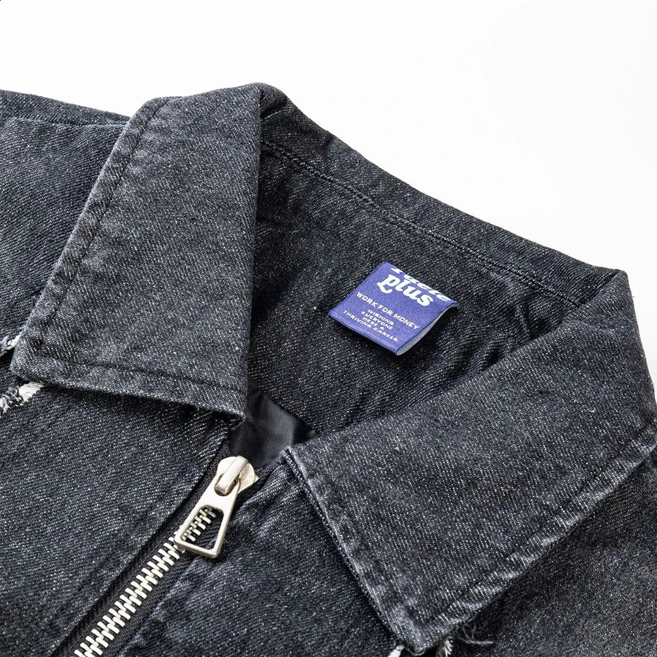 Mens Vintage Splicing Denim Jackets Harajuku Streetwear Hip Hop Oversized Jacket Zipper Coat Man Retro Loose Zipper Jacket 240819