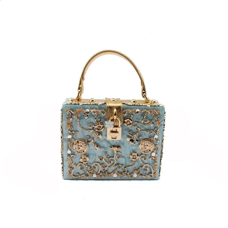 Hollow Metal Dinner Acrylic Carved Diamond Flash Womens Party Banquet Wedding Wallet Bolsas Handbag Y2k 240820