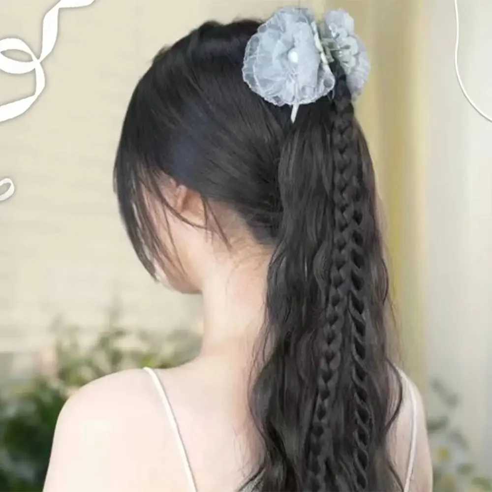 Womens synthetic wig long wave ponytail water ripple twisted weaving grab bucket high ponytail new Chinese style Wig clip W240817