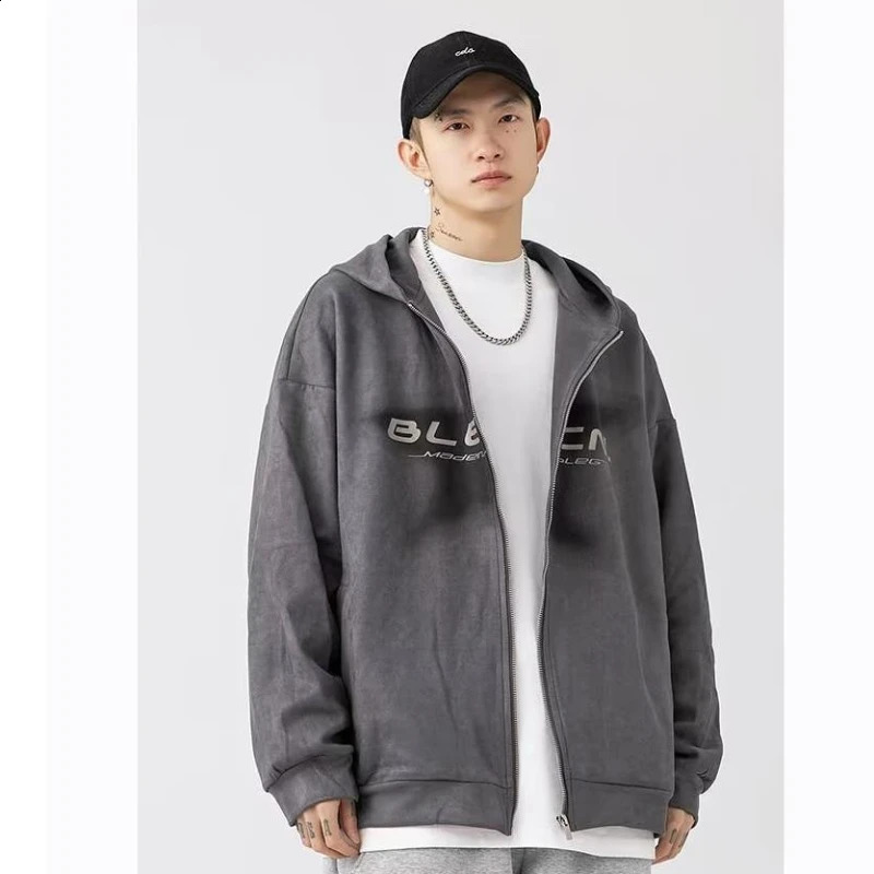 Spring Y2k American Printed Hoodie Jacket Mens Fashion Street Hip-hop Loose Unisex Cardigan Zipper Hooded Coat Oversize 2024 240819