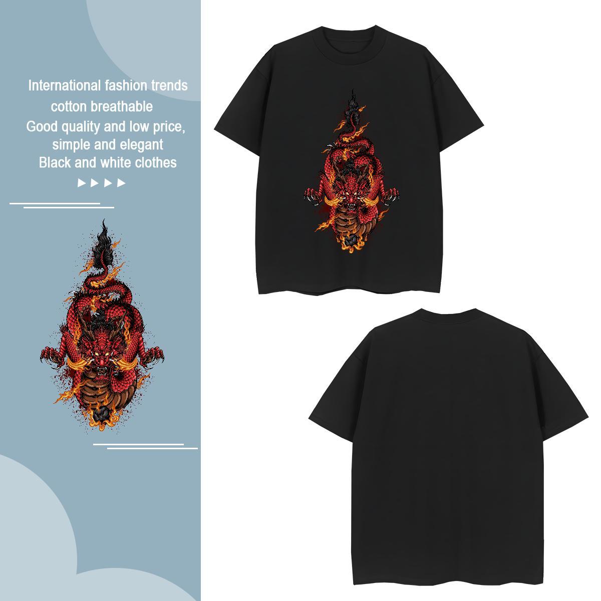 T Shirts Men 230g 100% Cotton fierce Casual Breathable Short Sleeve Cartoon Print Couples T Shirts Fashion Design Unisex Tshirts