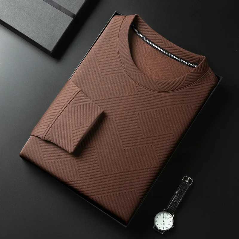 Spring and Autumn Mens Casual Jacquard Long sleeved Round Neck T-shirt Fashion TopXJ240819