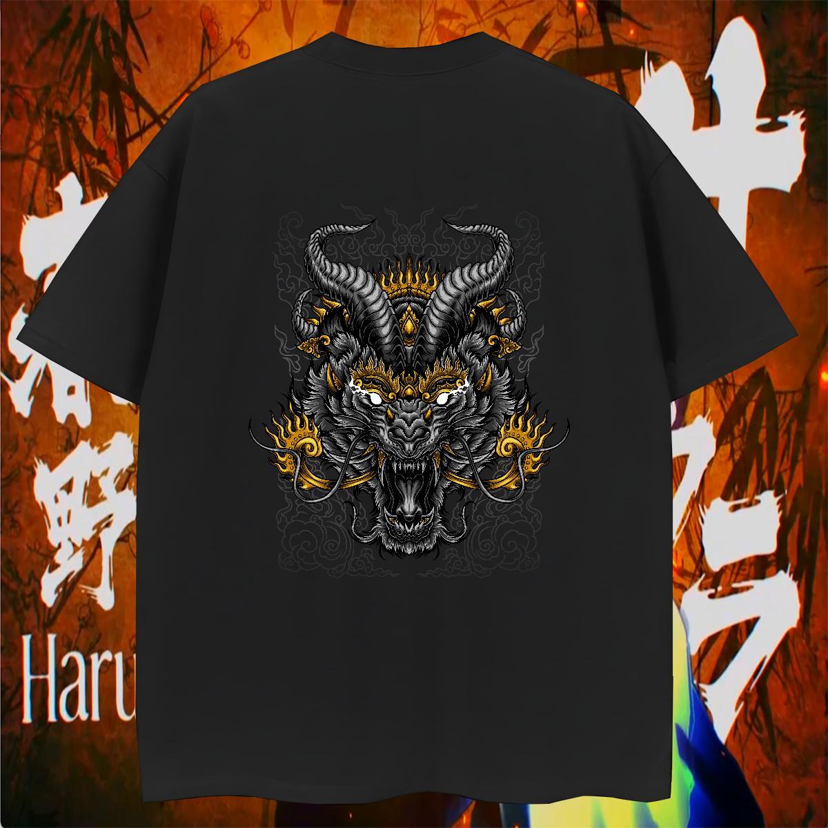 Mens T Shirts 100% Cotton 230g dragon Hip Hop Street Breathable Short Sleeve Anime Print Men Tees New Wholesale Tops Shirt
