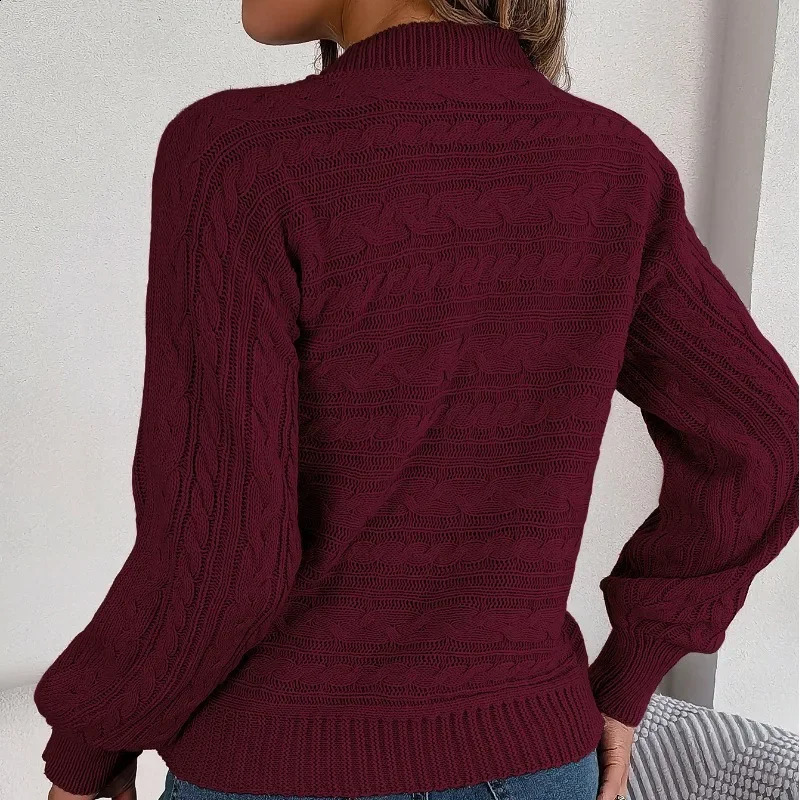 Autumn and winter womens floral round neck long sleeved solid hollow fried dough twisted loose fashionable casual sweater top 240819