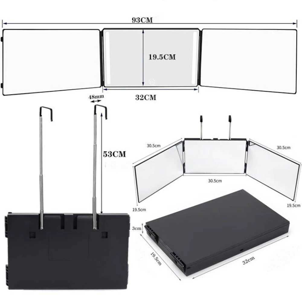 Trifold Self Haircut Mirror Rechargeable with Height Adjustable3 Way Mirror for Self Hair Cutting 360 Mirror with LED Lights Y240819