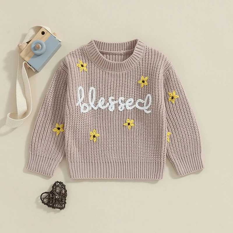 FOCUSNORM 0-3Y Autumn/Winter Girl Sweater 2-Color Long Sleeve Round Neck Flower Letter Embroidered Knitted Pullover Top W240820