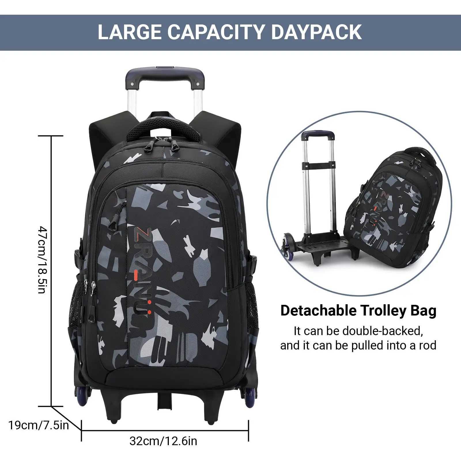 School Backpack Trolley for Boys Men Backpack with Wheels School Bag Boys Teenagers Waterproof Casual Daypack 16 Inch Y240820