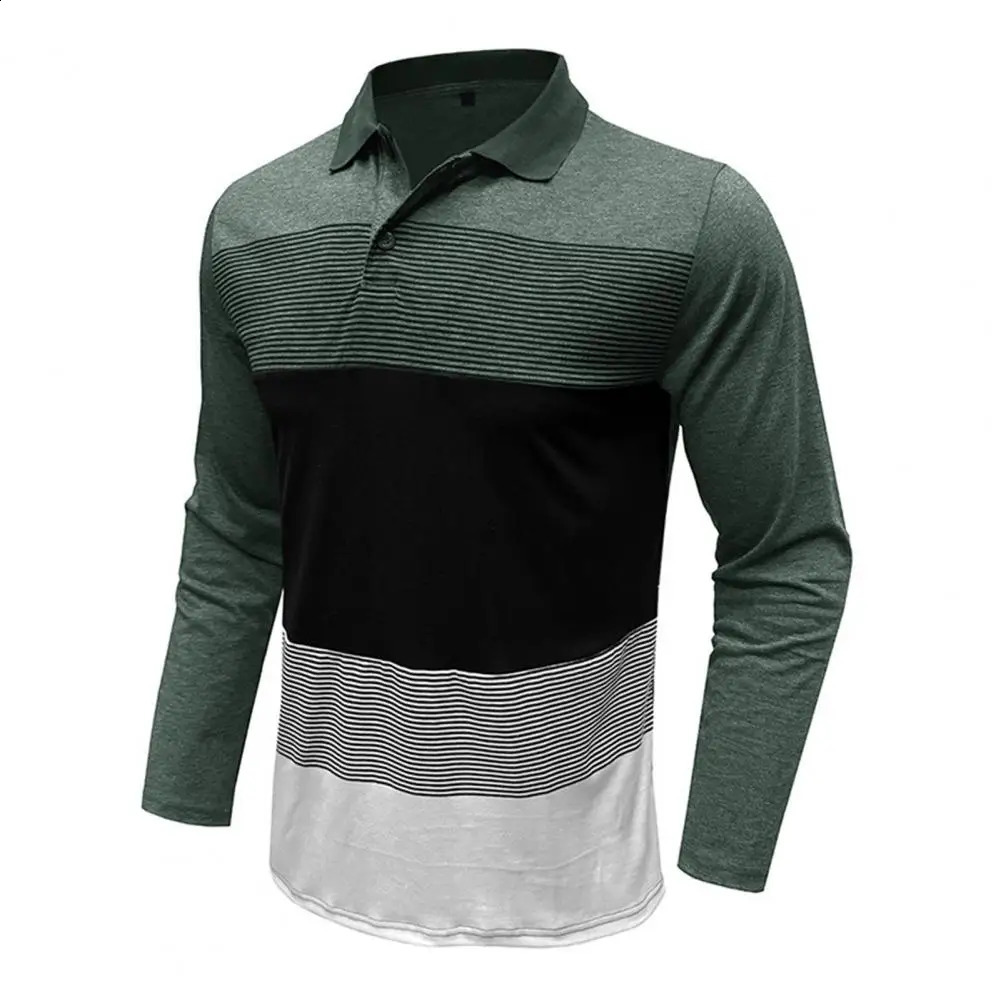 Men Top Mens Striped Print Pullover Shirt for Fitness Business Wear Long Sleeves Stretchy Fabric Mid Length Turn-down Collar 240820
