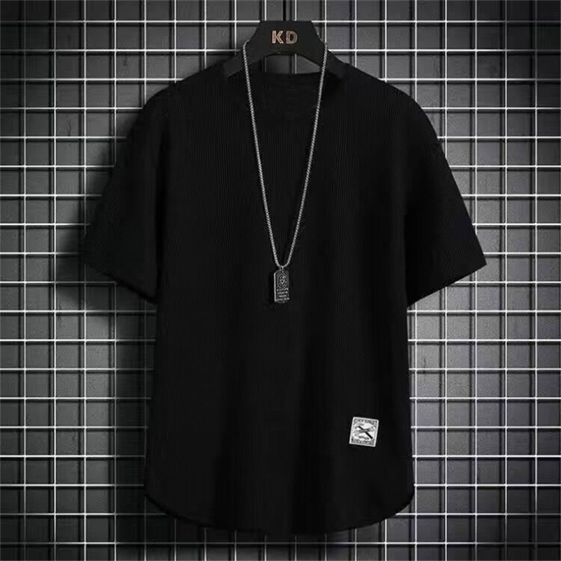 Mens Summer Trendy Simple Casual Short Sleeve T-shirts Y2K Harajuku Streetwear Appliques Tees Black White Round Neck Loose Tops 240819