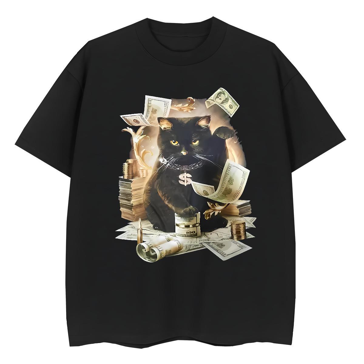 Loose Mens T Shirts cat Breathable Crew Neck Summer Casual Skull 100% Cotton 230g Men Tops Tees Fashion Casual Tees Shirts