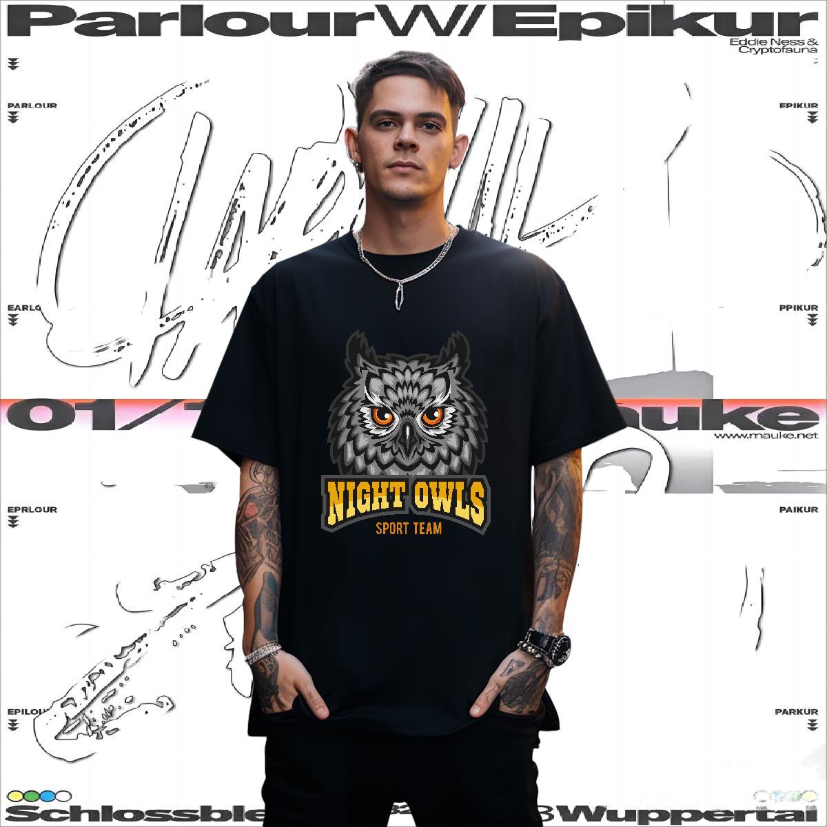 Popular T shirt owl Breathable Soft Street Wear Black White 230g Pure Cotton Men Tees New Clothings