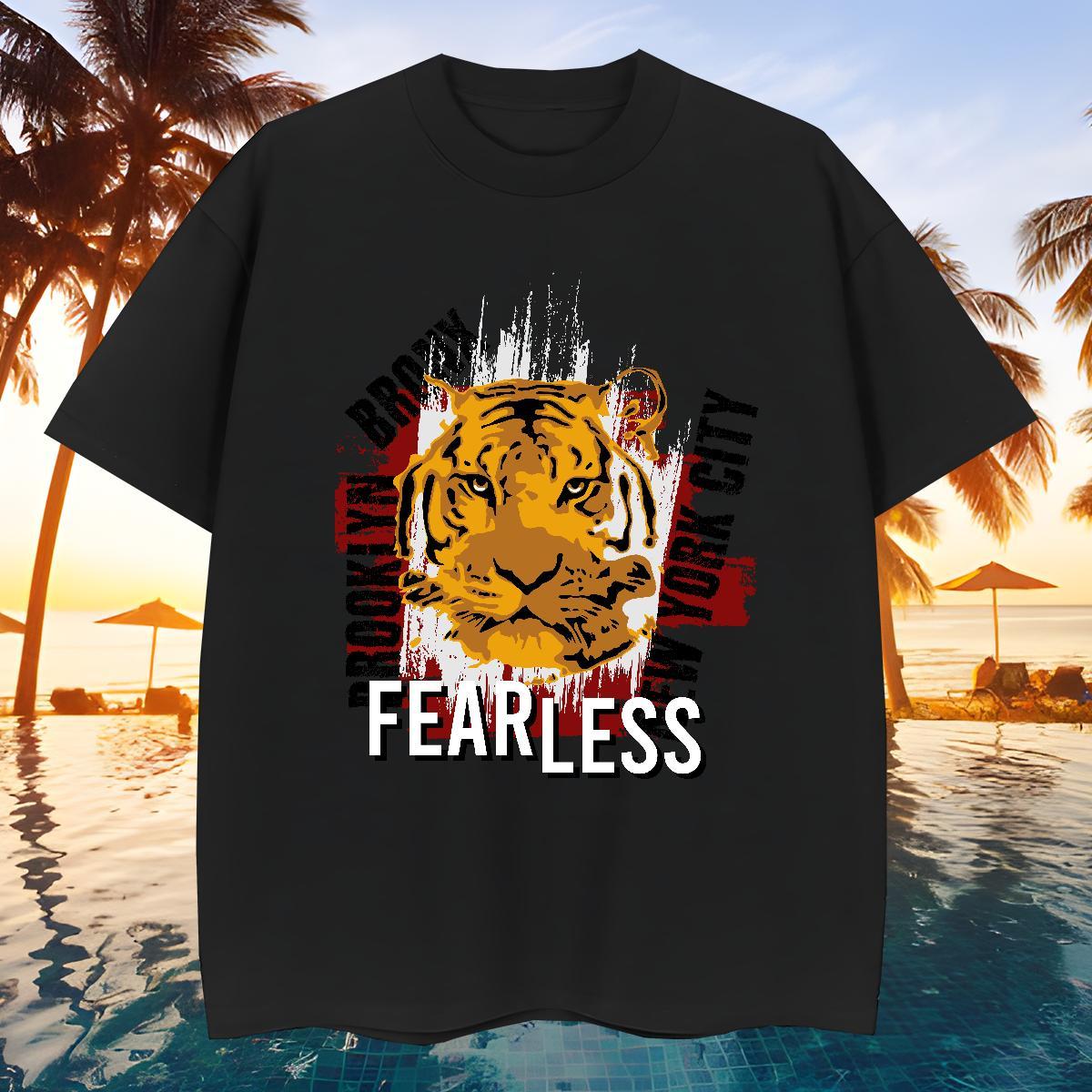 Cool T Shirt For Man tiger O-Neck Short Sleeve Street Wear Black White 100% Cotton 230g Men Clothes T-Shirt Factory Direct Polos