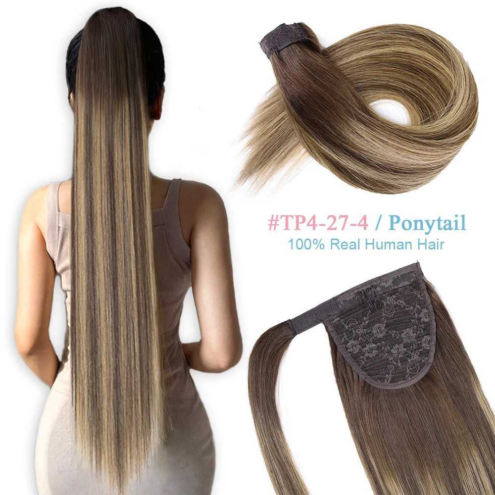 The person wrapped in a ponytail has straight ponytail extended Brazilian Remy hair and extended ponytail W240817