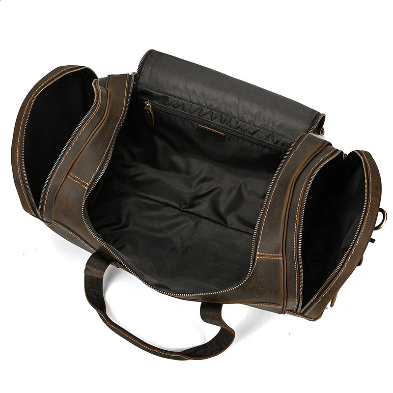 Fashion Genuine Leather Mens Travel Bag Cowhide Luggage Bag For Man Crazy Horse Leather Crossbody Hand Luggage Shoulder Bag 240819