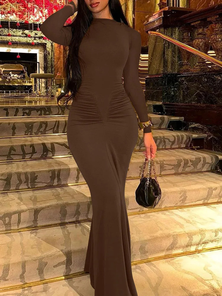 Black Bodycon Dresses for Women Autumn Winter Long Sleeve Sexy Wrap Hip Long Dresses Female High Waist Slimming Party Dress 240819