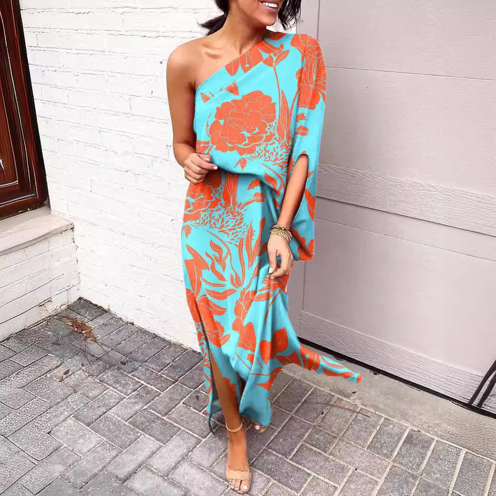 Fashion Slant Shoulder Single Sleeve Dress For Women