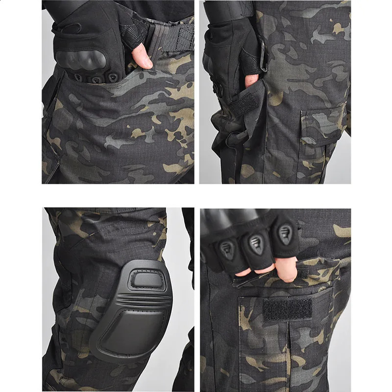 Summer Cargo Sets Men Breathable Short Sleeve TshirtsMulti-pocket Straight Pant 2 Pcs Suits Outdoor Wear-resistant Tactical Set 240819