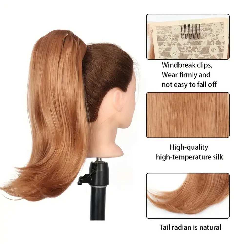 16 inch clip wrap around ponytail synthetic hair extension line straight with slightly curled ends ponytail fake hair W240817