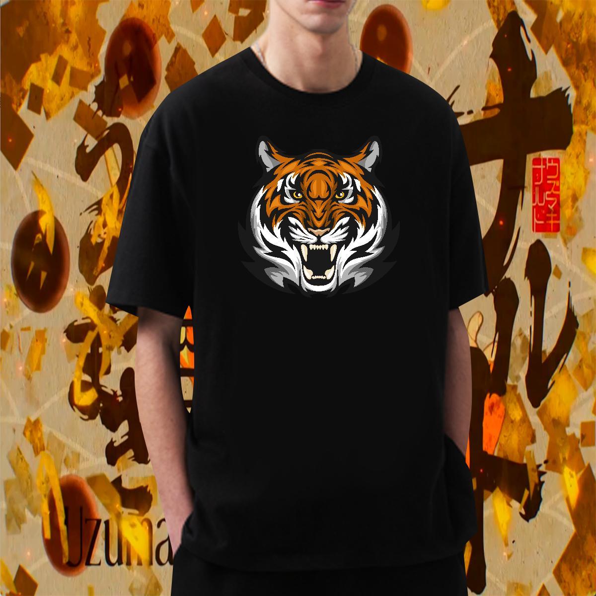 Wholesale Men Tees Hip Hop 230g Pure Cotton Cartoon Printing L-4XL Breathable Short Sleeve tiger Mens T Shirts Fashion Tops Tees