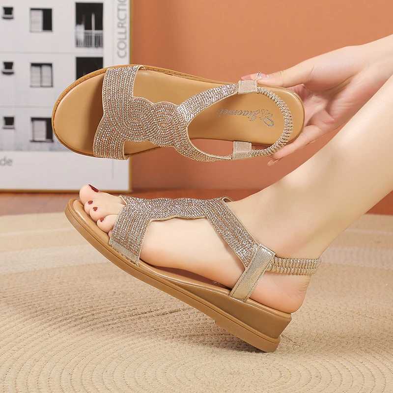 2024 Summer New Designer Platform Sandals Women Fashion Casual Roman Shoes Female Solid Color Crystal Sandalias Mujer CL240806