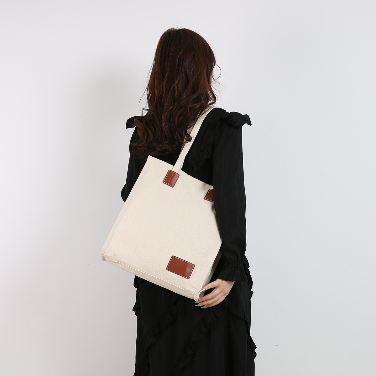 Paris street fashion women's beige classic canvas tote fashionable large capacity simple casual student bag