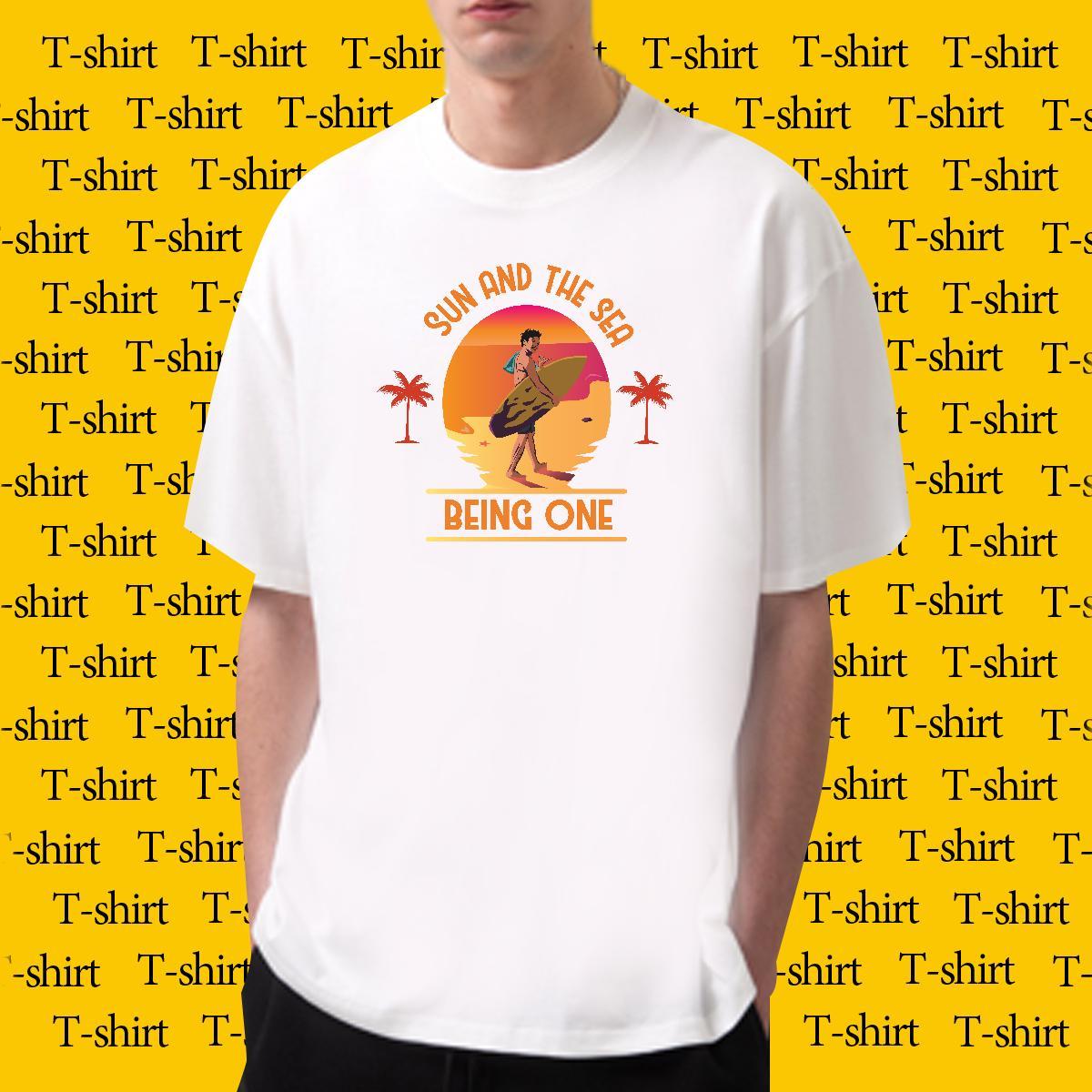 Loose sea 100% Cotton 230g Men Tees Outdoor Breathable T-Shirts for Men New Cartoon Printing L-4XL Top Tees