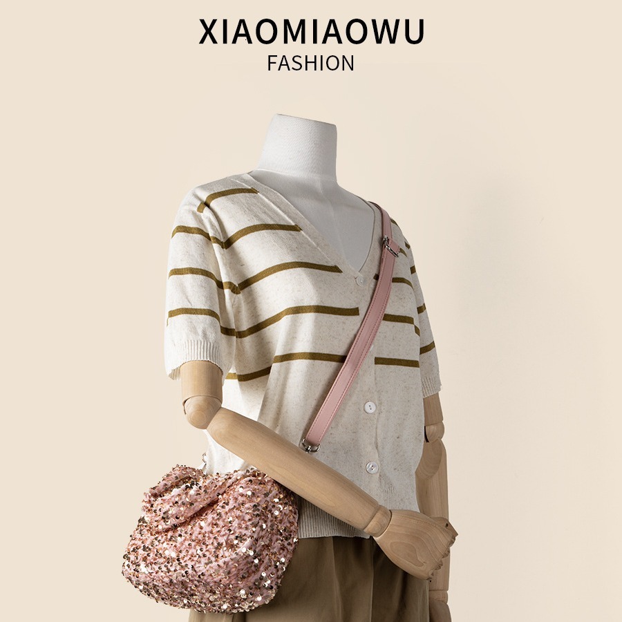 Fashion colored sequin crossbody bag for women in summer, blingbling shoulder bag, niche personality drawstring handbag
