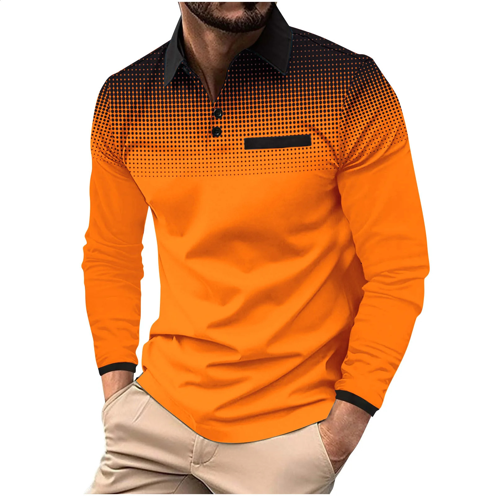 Spring and Autumn High quality street long sleeve POLO Shirt Mens casual loose long sleeve Shirt breathable printed POLO shirt 240824
