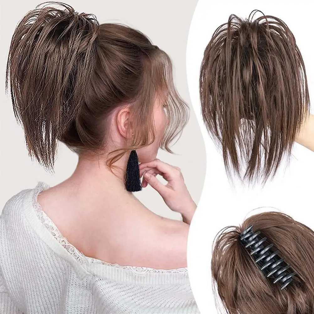Messy Bun wig claw clip natural silk high-temperature fiber hair extension womens short ponytail artificial hair W240817