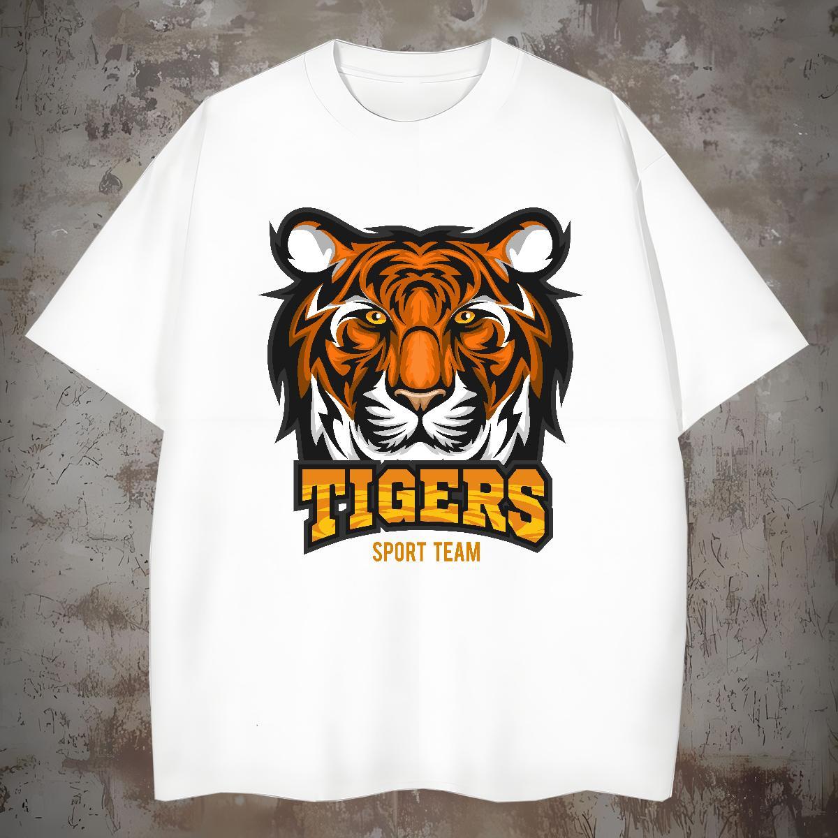 Loose T shirt tiger Round Neck Short Sleeve Daily Wear Black Oversized 230g Pure Cotton Tshirt for Man Woman Classic Casual Top Tees