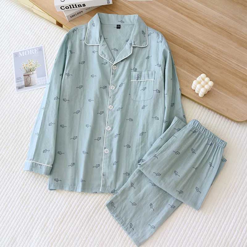 Mens sleepwear winter long sleeved pants pure cotton simple glasses printing home service set autumn sleepwear mens sleepwearW240719