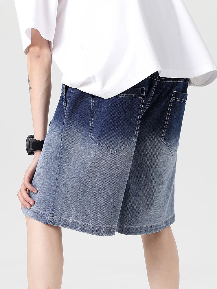Gradient Summer Denim Shorts Mens Cotton Casual Breeze Drawstring Pocket Jeans Plus Size 8XL 240819