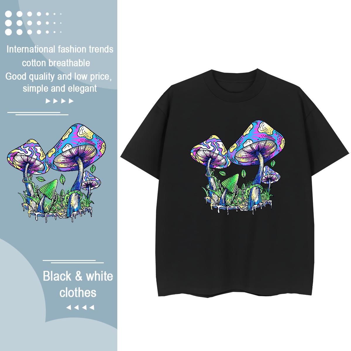 DIY Men Tshirts mushroom Casual Beach 230g Cotton Clothes Round Neck Short Sleeve Soft T-Shirts Plus Size Custom