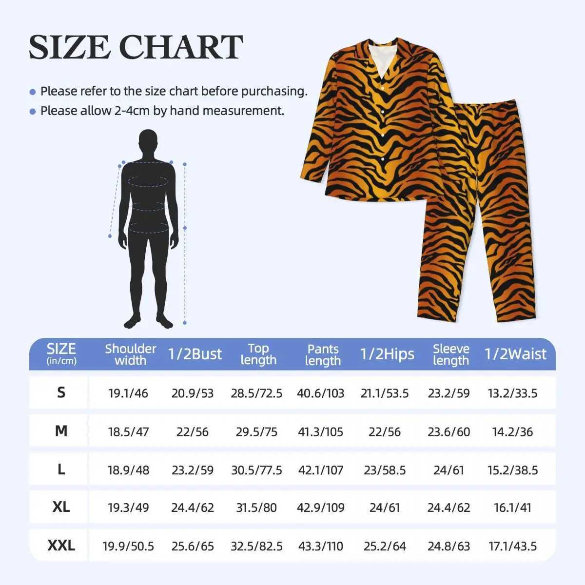 Tiger Stripes Yellow Pajama Set with Animal Print Romantic Pajama Mens Long Sleeve Retro Night 2-piece Pajama Large SizeW240719