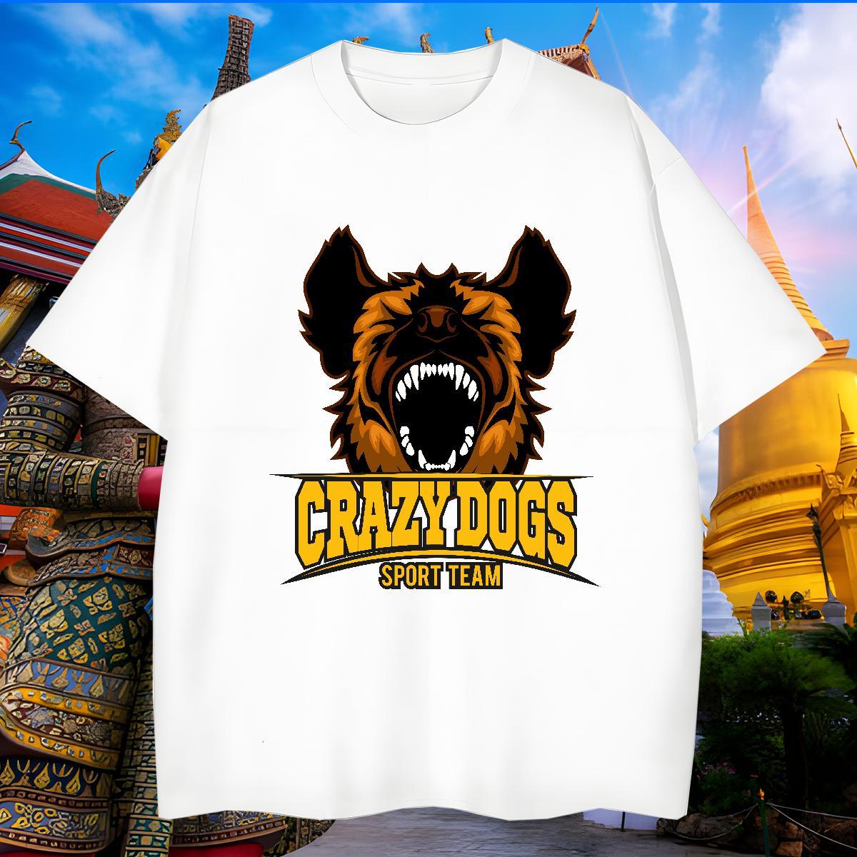TOP Quality Mens T Shirts crazy dog Breathable Short Sleeve Anime Printing Street Cartoon Print 230g 100% Cotton Men Tshirts New Designer Polos