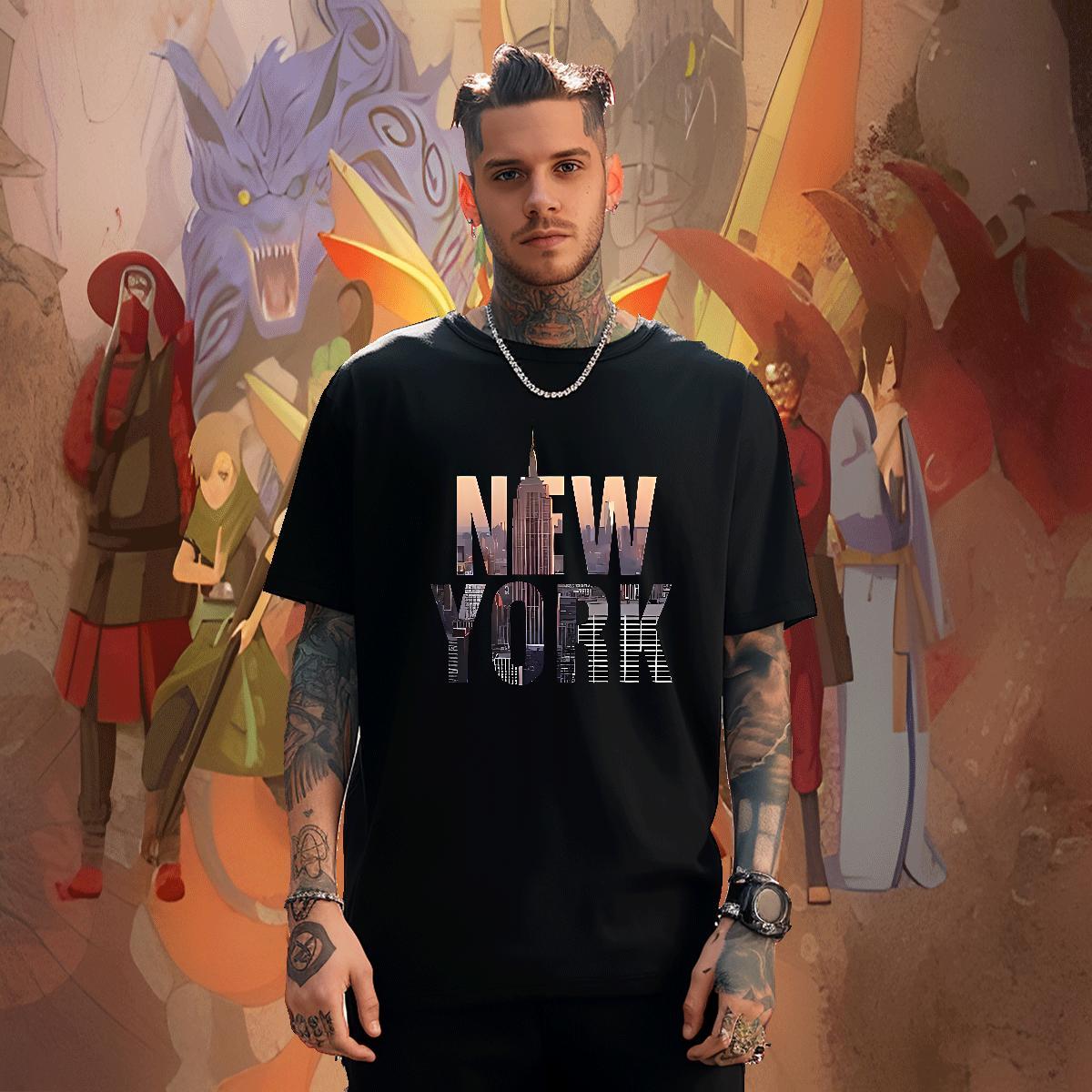 Soft Men Clothes T-Shirt Street 100% Cotton 230g DIY Printed Breathable Crew Neck New York T Shirts Men New Arrival Tshirts