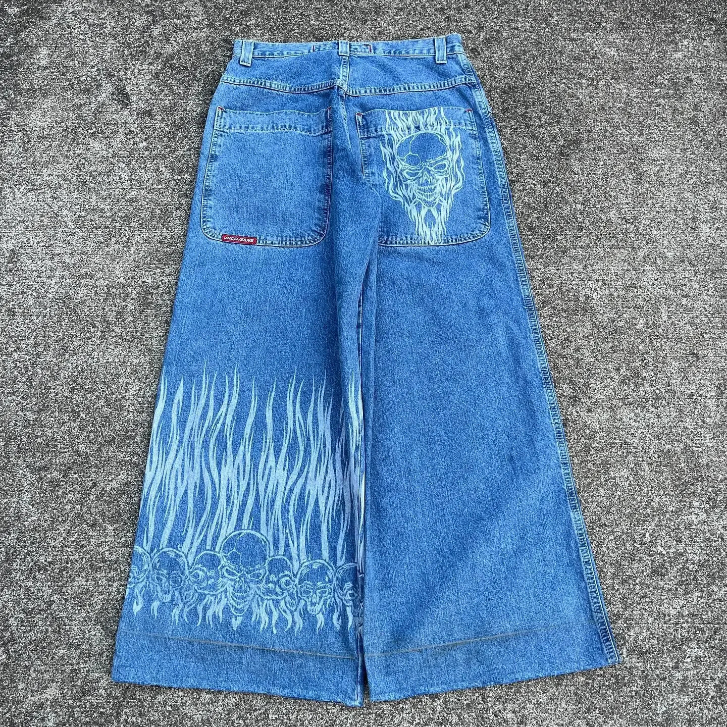 Street Fashion Trend Vintage Print Jeans Men Y2K Harajuku Casual Loose Mopping Straight Wide Leg Pants Unisex Denim Trousers 240819