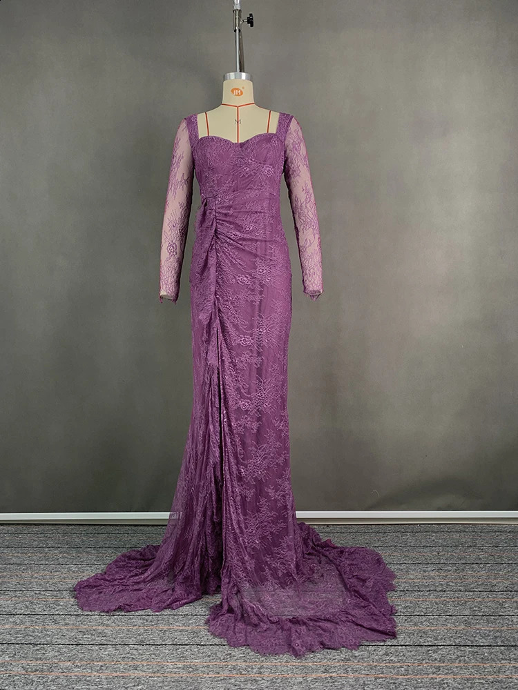 Yeezzi Wedding Dress Elegant Purple Lace Long Sleeve Ball Gowns Womans Formal Bride Party Evening Maxi Dresses Vestido 240819
