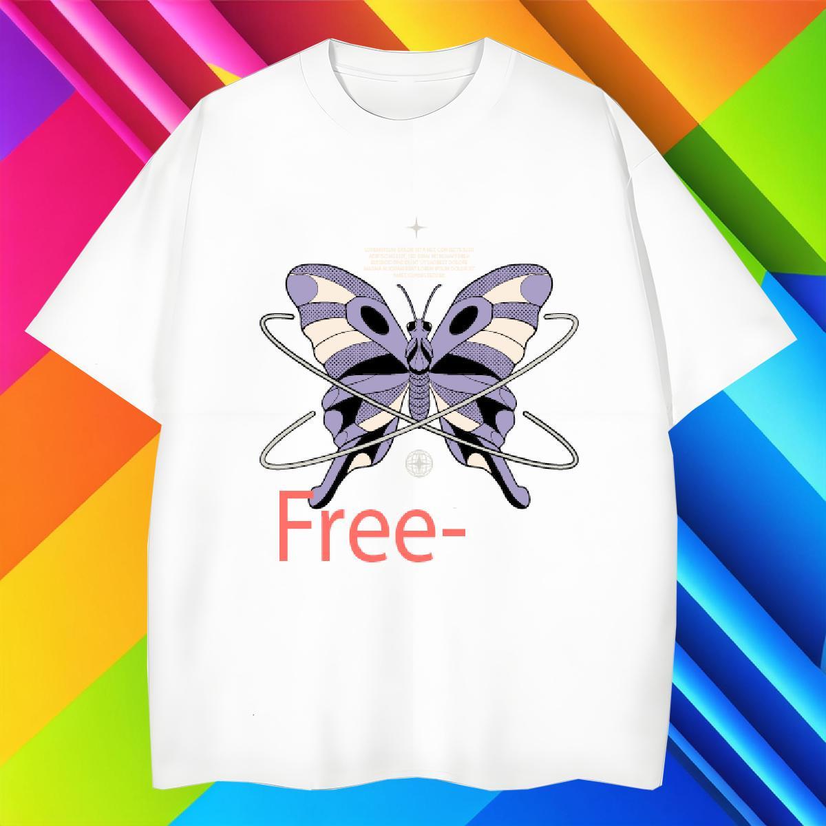 Cool Design butterfly 100% Cotton 230g Tshirts Street Breathable Crew Neck T-Shirts Wholesale Oversized 4XL Top Tees