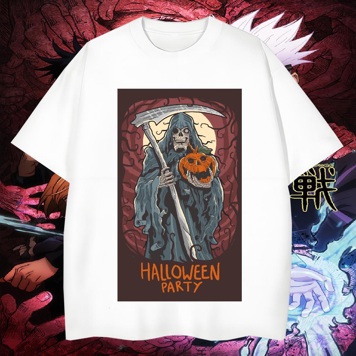 Unisex T-Shirts halloween Breathable Crew Neck Casual Daily Wear DIY Anime 230g Cotton Tshirt for Man Woman 2024 Summer Tshirts