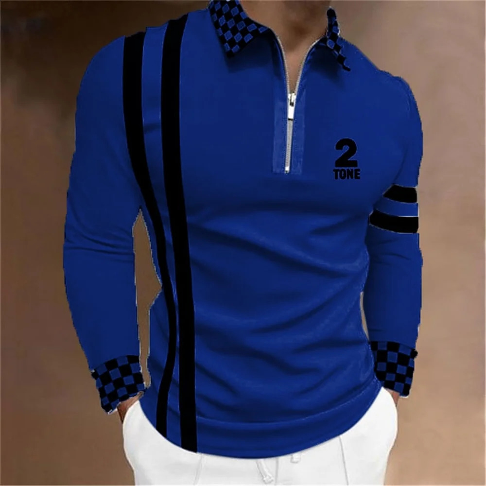 Fashion Men Long Sleeve Zipper Polo Shhirt Abstract Appare Men Casual Large Size Lapel Print Polo Shirt S-5XL . 240820