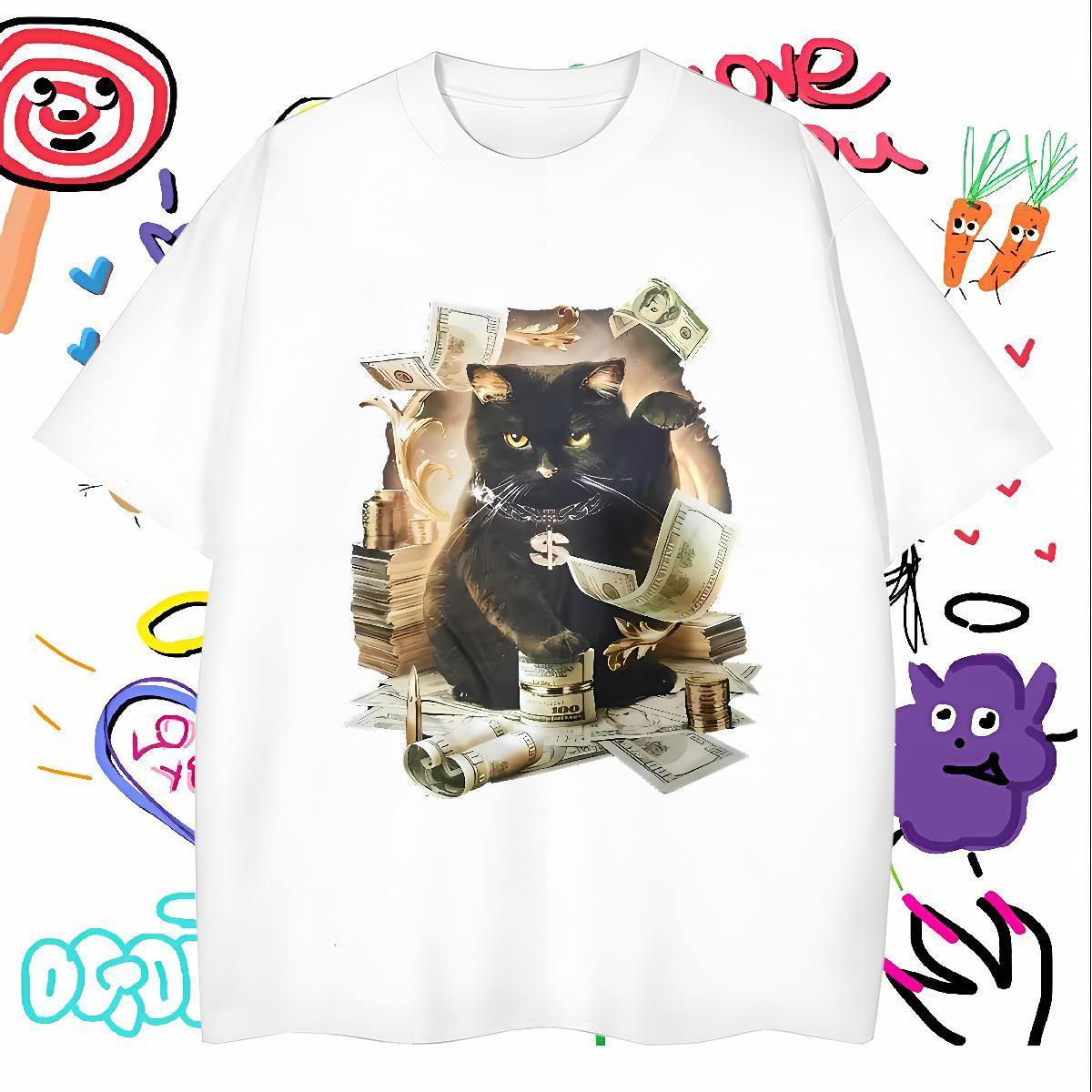 Classic T-Shirts cat Round Neck Short Sleeve Spring Summer Custom Printed 100% Cotton 230g Men Tops Tees 2024 Summer Top Tees