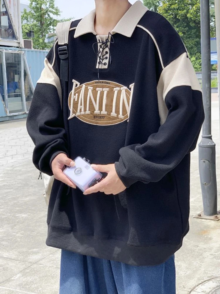 Tops Black Polo Male Clothes Sweatshirts T Shirts for Men Embroidery Long Sleeve Social Fashion Trends Polyester Harajuku F 240820