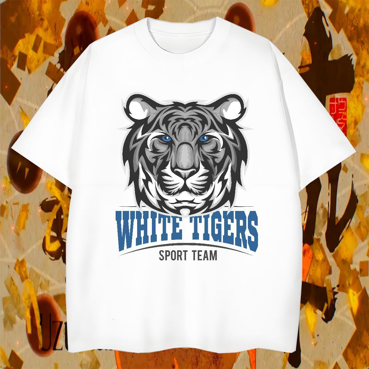 Classic Mens Tshirts Casual 100% Cotton 230g Cartoon Print Round Neck Short Sleeve tiger Men T Shirts Brand Tops